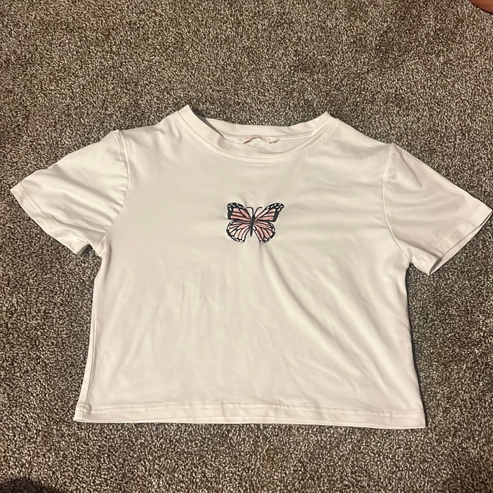 White and pink Butterfly crop top